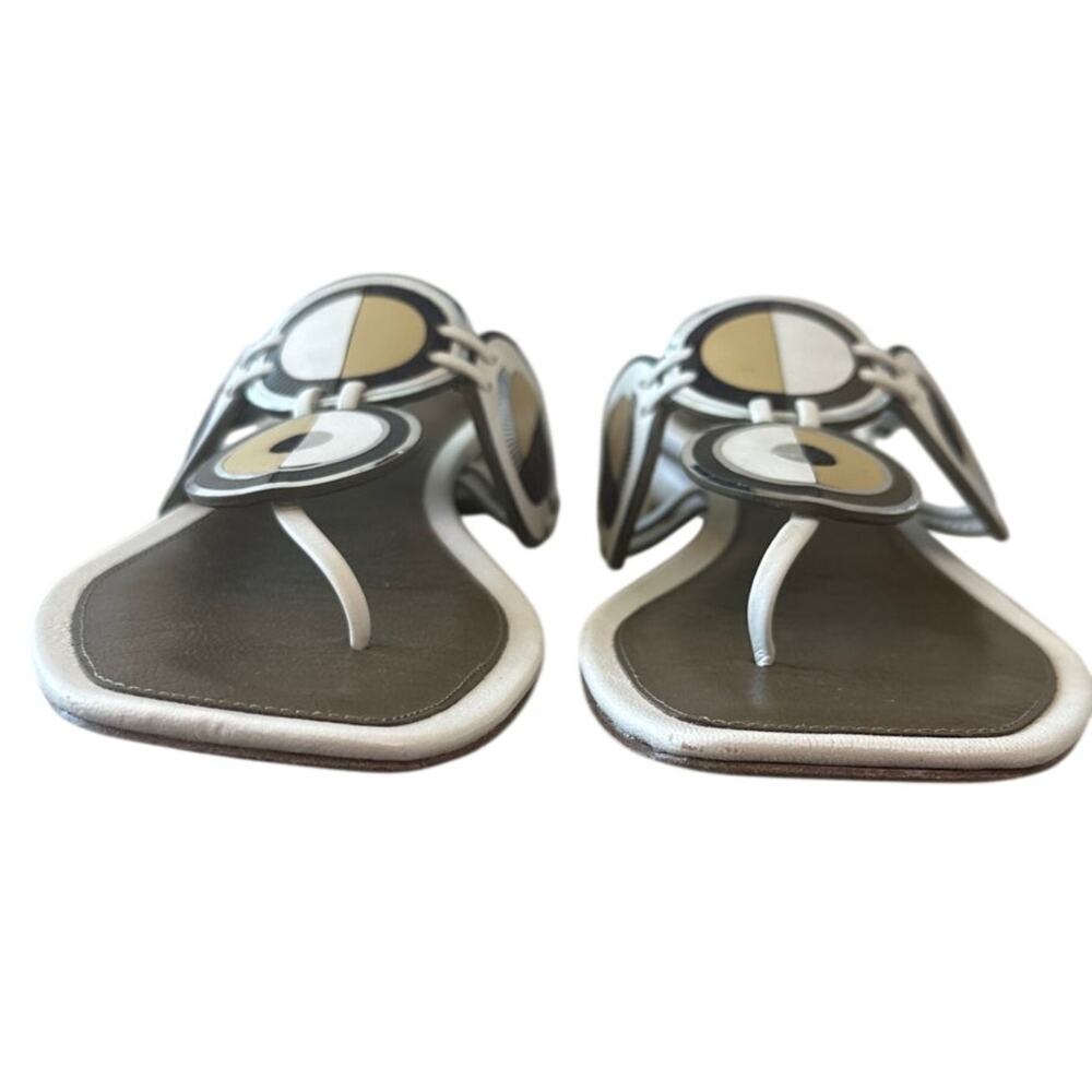 Tory Burch Marquetry Disk Sandal Cream Toasted Sesame 9.5 - Picture 3 of 13